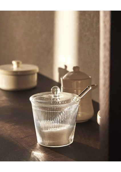 Borosilikat Cam Kaşıklı Cam Kapaklı Çizgili Tuzluk & Şekerlik fiyatları