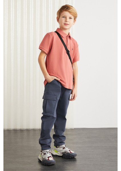 Loıs-grm24001 100% Pamuk Nakışlı Kısa Kollu Polo Yaka Tshirt Kiremit Rengi Polo Yaka T-shirt indirimleri