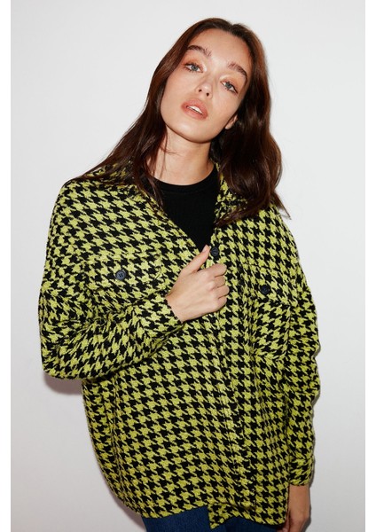 Lıme Dokuma Oversize Yeşil Gömlek