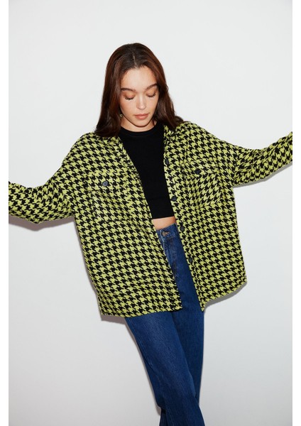 Lıme Dokuma Oversize Yeşil Gömlek modelleri