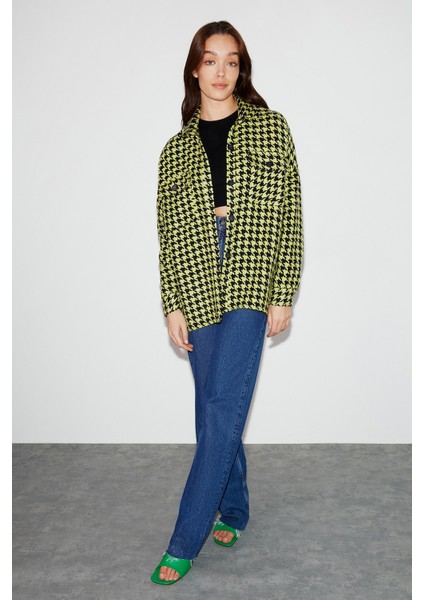 Lıme Dokuma Oversize Yeşil Gömlek