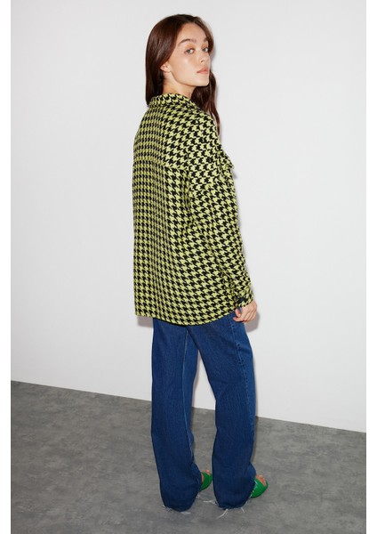 Lıme Dokuma Oversize Yeşil Gömlek