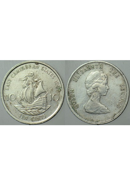 Doğu Karayipler 10 Cent 1987 Kraliçe Iı. Elizabeth-Yelkenli.