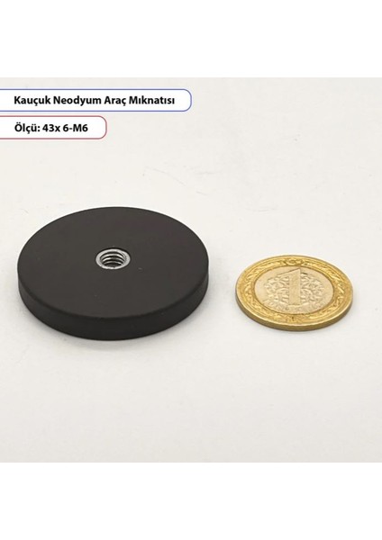 Kauçuk Kaplı Neodyum Mıknatıs 43X6MM M6 Vidali