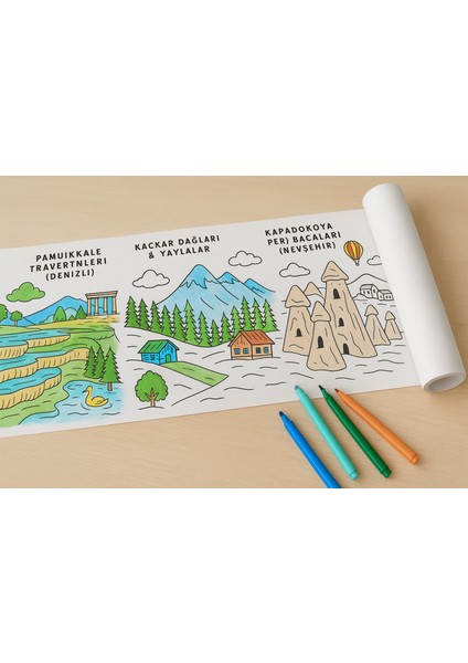 “Türkiye’nin Doğal ve Mimari Güzellikleri – 6 Metrelik Dev Çocuk Boyama Rulosu | Eğitici & Sanatsal Aktivite Kağıdı” fırsatları