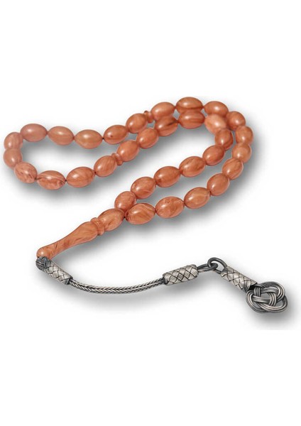 Gümüş Kazaz Püsküllü Sıkma Kehribar Tesbih