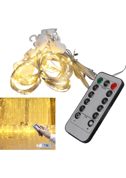 Ekl-11 300 Günışığı Ledli Peri Motifli 3x3 Perde Dekoratif LED Aydınlatma 8 Modlu USB 5VDC Kumandalı Süs Işığı