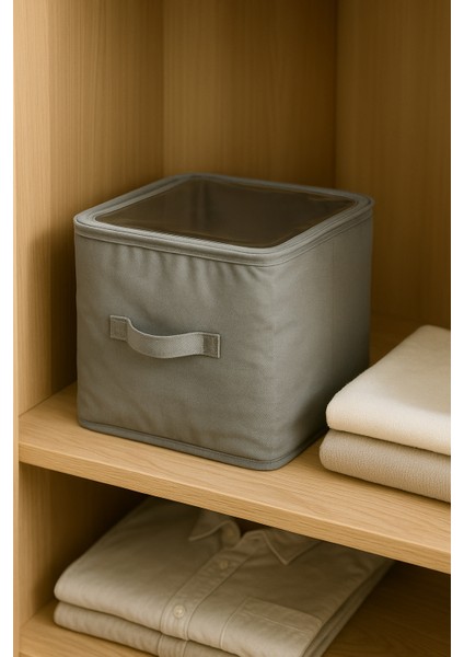 Pencereli Fermuarlı Kare Organizer | 2 Adet | Pencereli Dolap Içi ve Raf Düzenleyici | Katlanabilir Çelik Destekli Organizer