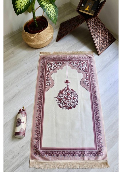 Mihrap Desenli Ipek Dokulu Keseli Seccade S1029 Pembe Renk