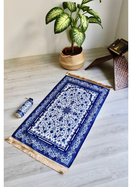 Gülhan Desenli Ipek Dokulu Keseli Seccade S1028 Lacivert Renk modelleri