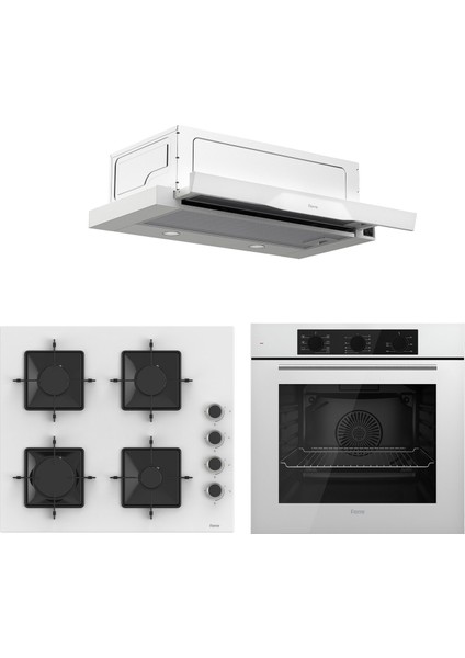 QBL62CB - SS206 -D037 60 cm Beyaz Cam Turbolu Aspiratörlü Ankastre Set - Yeni