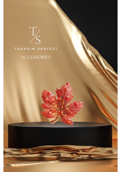 Broş Metal Rozet Yaprak Taşlı Kırmızı Yaka Kıyafet Şapka Takı Aksesuar Hediye fırsatları