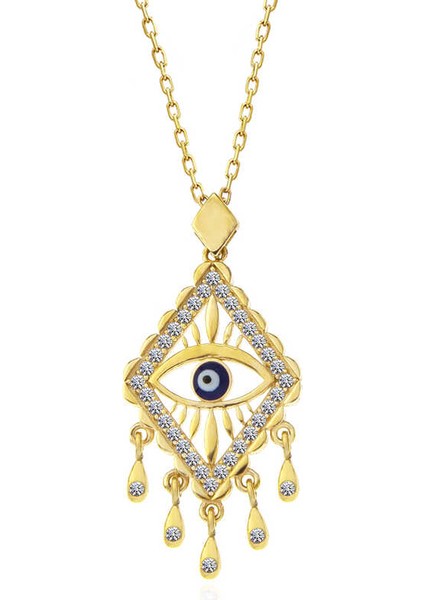 925 Ayar Gümüş Gold Nazarlı Göz Kadın Kolye (BC-84452B) fırsatları