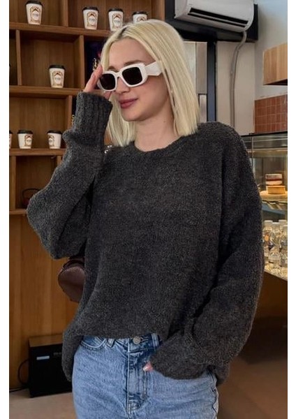 Antrasit Bisiklet Yaka Kadın Buklet Kazak MG2480