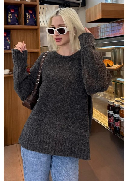 Antrasit Bisiklet Yaka Kadın Buklet Kazak MG2480 fırsatları