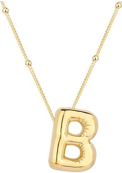 925 Ayar Gümüş Gold Balon B Harfi Kadın Kolye (BC-B1D09C)