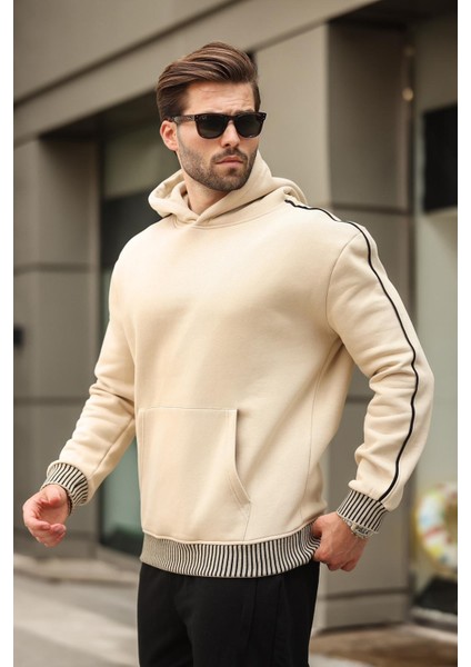 Bej Kapüşonlu Kanguru Cep Erkek Sweatshirt E7163 modelleri