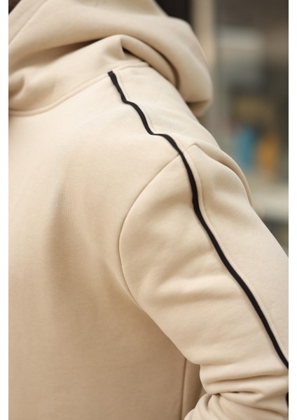 Bej Kapüşonlu Kanguru Cep Erkek Sweatshirt E7163 fırsatları