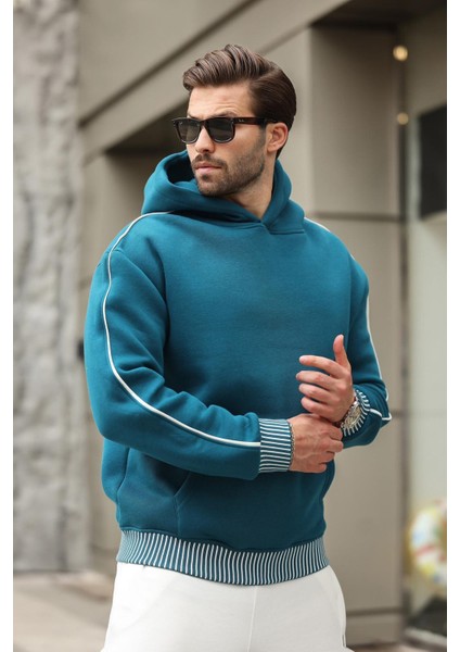 Petrol Mavisi Kapüşonlu Kanguru Cep Erkek Sweatshirt E7163 fiyatları
