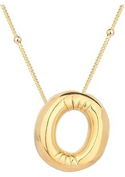 925 Ayar Gümüş Gold Balon O Harfi Kadın Kolye (BC-9640A9)