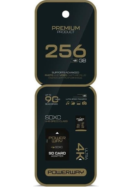 Powerway Premium 256 GB 90MB/S Ultra Hızlı 4K Destekli Sdxc Hafıza Kartı
