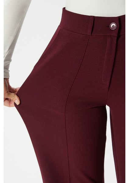Likra Serisi Lift Süs Dikişli Esnek Bordo Palazzo Pantolon modelleri