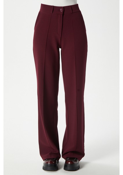 Likra Serisi Lift Süs Dikişli Esnek Bordo Palazzo Pantolon fırsatları