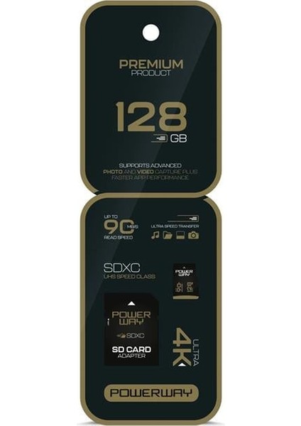 Powerway Premium 128 GB 90MB/S Ultra Hızlı 4K Destekli Sdxc Hafıza Kartı