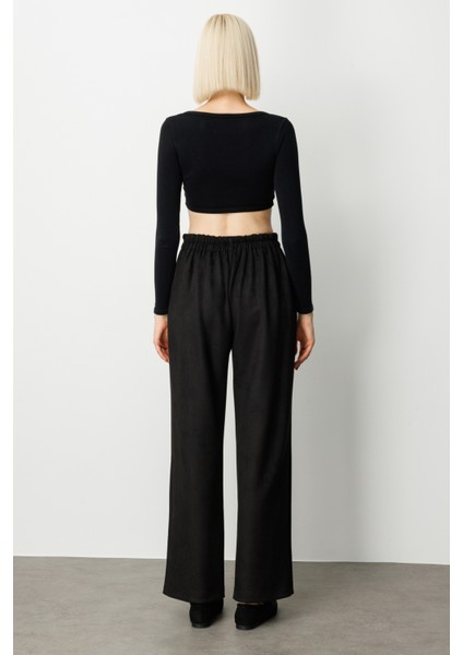 Kadın Beli Lastikli Güderi Pantolon 5067 Siyah fırsatları