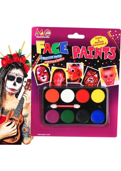 Renkli Yüz Boyama Seti, Fırçalı, 8 Renk, Eğlenceli ve Yaratıcı Tasarım