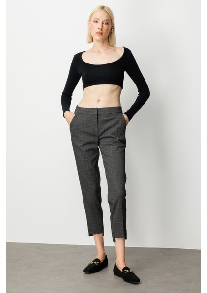 Kadın Desenli Dar Paça Pantolon 1067 Siyah