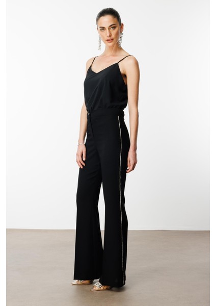 Moda Ilgi Kadın Yanı Şerit Taş Aksesuarlı Pantolon 0077 Siyah fiyatları