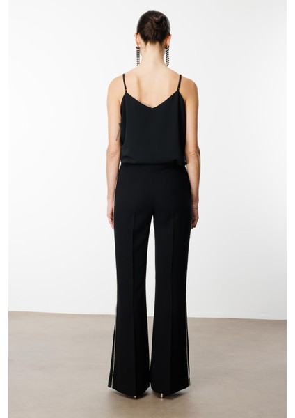 Moda Ilgi Kadın Yanı Şerit Taş Aksesuarlı Pantolon 0077 Siyah fırsatları