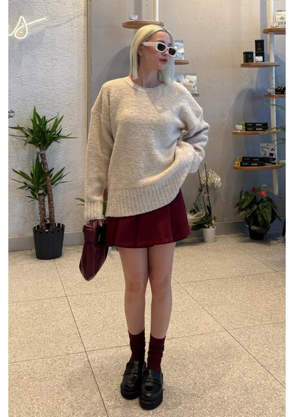 Bej Bisiklet Yaka Kadın Buklet Kazak MG2480 indirimleri