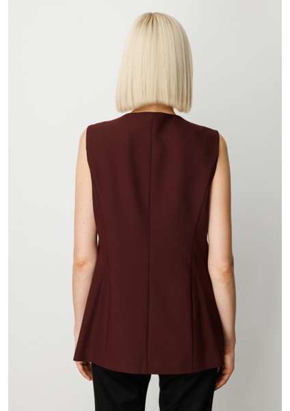 Kadın Önü Düğmeli Kapak Cepli Yelek 5007 Bordo fırsatları