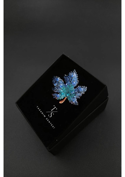 Broş Metal Rozet Yaprak Taşlı Mavi Yaka Kıyafet Şapka Takı Aksesuar Hediye modelleri