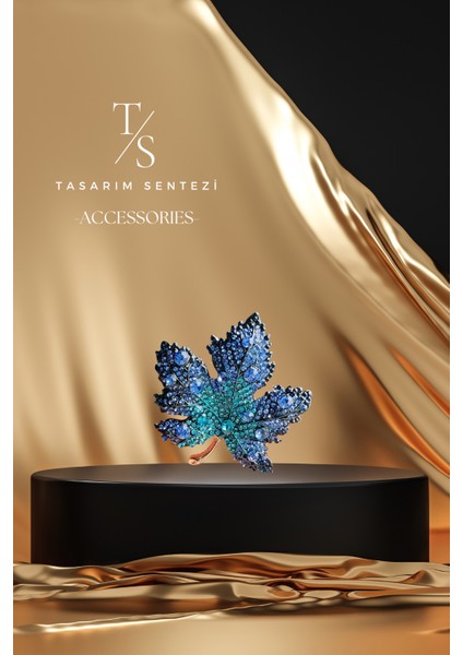 Broş Metal Rozet Yaprak Taşlı Mavi Yaka Kıyafet Şapka Takı Aksesuar Hediye fırsatları