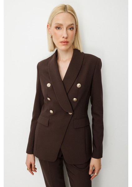 Kadın Kruvaze Yaka Kapak Cepli Ceket 5013 Kahverengi fiyatları