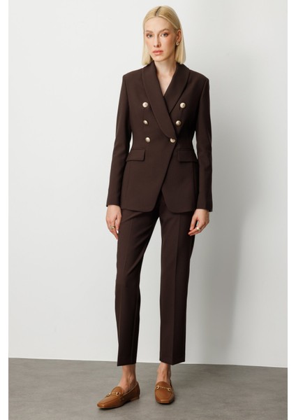 Kadın Kruvaze Yaka Kapak Cepli Ceket 5013 Kahverengi modelleri