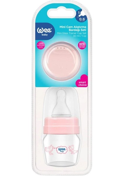 Desenli Cam Biberon ve Mini Alıştırma Bardağı Seti, 250 ml ve 30 Ml, Renkli Seçenekler fiyatları