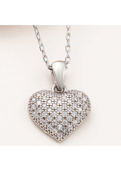 925 Ayar Gümüş Bombeli Kalp Kadın Kolye (BC-85C12A)