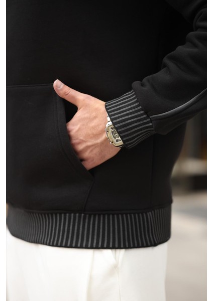 Siyah Kapüşonlu Kanguru Cep Erkek Sweatshirt E7163 fırsatları