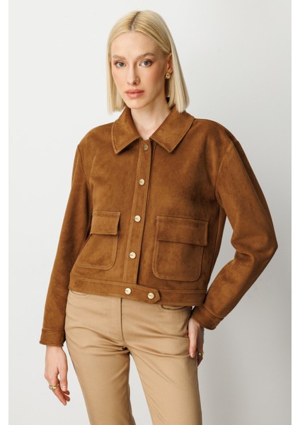 Kadın Kapak Cepli Güderi Mont 8017 Taba fiyatları