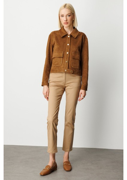 Kadın Kapak Cepli Güderi Mont 8017 Taba modelleri