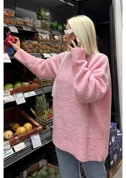 Pembe Bisiklet Yaka Kadın Buklet Kazak MG2480 fırsatları