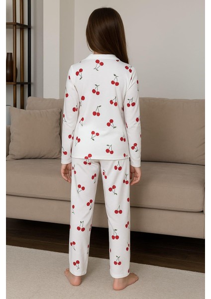 Kız Çocuk 015291 Yakalı Düğmeli Süet Pijama Takımı Beyaz fiyatları