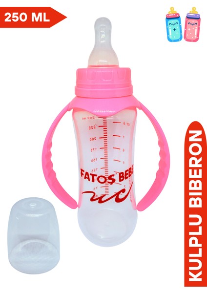 Pembe 250 ml Silikon Uçlu Kulplu Biberon, Şeffaf Uçlu, Güvenli ve Pratik Kullanım