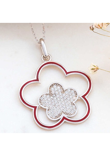 ​925 Ayar Gümüş Çiçek Desenli Kadın Kolye (BC-17B67C)