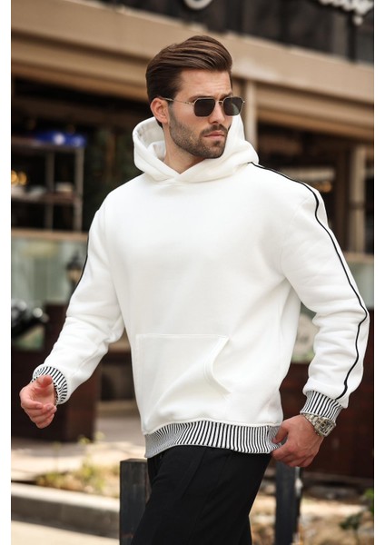 Ekru Kapüşonlu Kanguru Cep Erkek Sweatshirt E7163 fiyatları