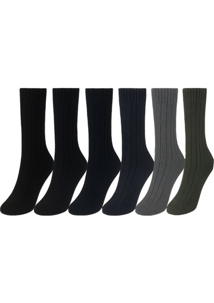 6 Çift Yünlü Erkek Norveç Doğal Yumuşak Kalın Termal Kışlık Fitilli Derbi Soket Çorap